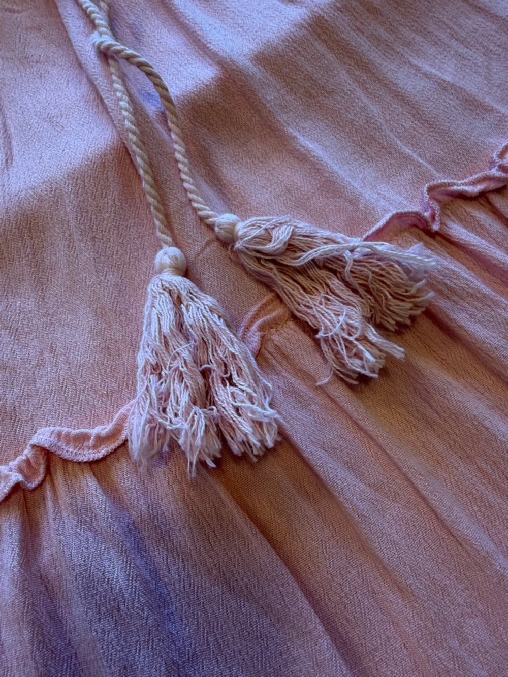 Emery Rose Boho Pink Tassel Tiered Dress Pom Pom Hem Medium (VGUC) - Picture 9 of 16